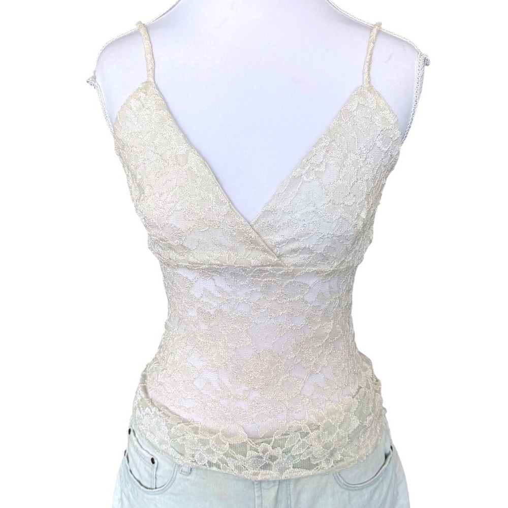 Paper Moon Floral Lace Camisole Cream Metallic V-Neck Fairycore Small